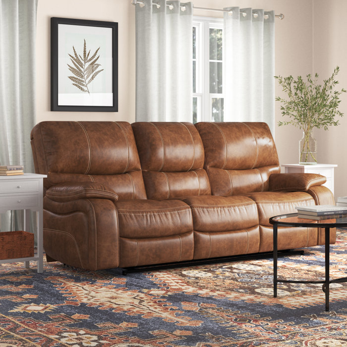 Steelside™ Flagg 86" Genuine Leather Pillow Top Arm Reclining Sofa